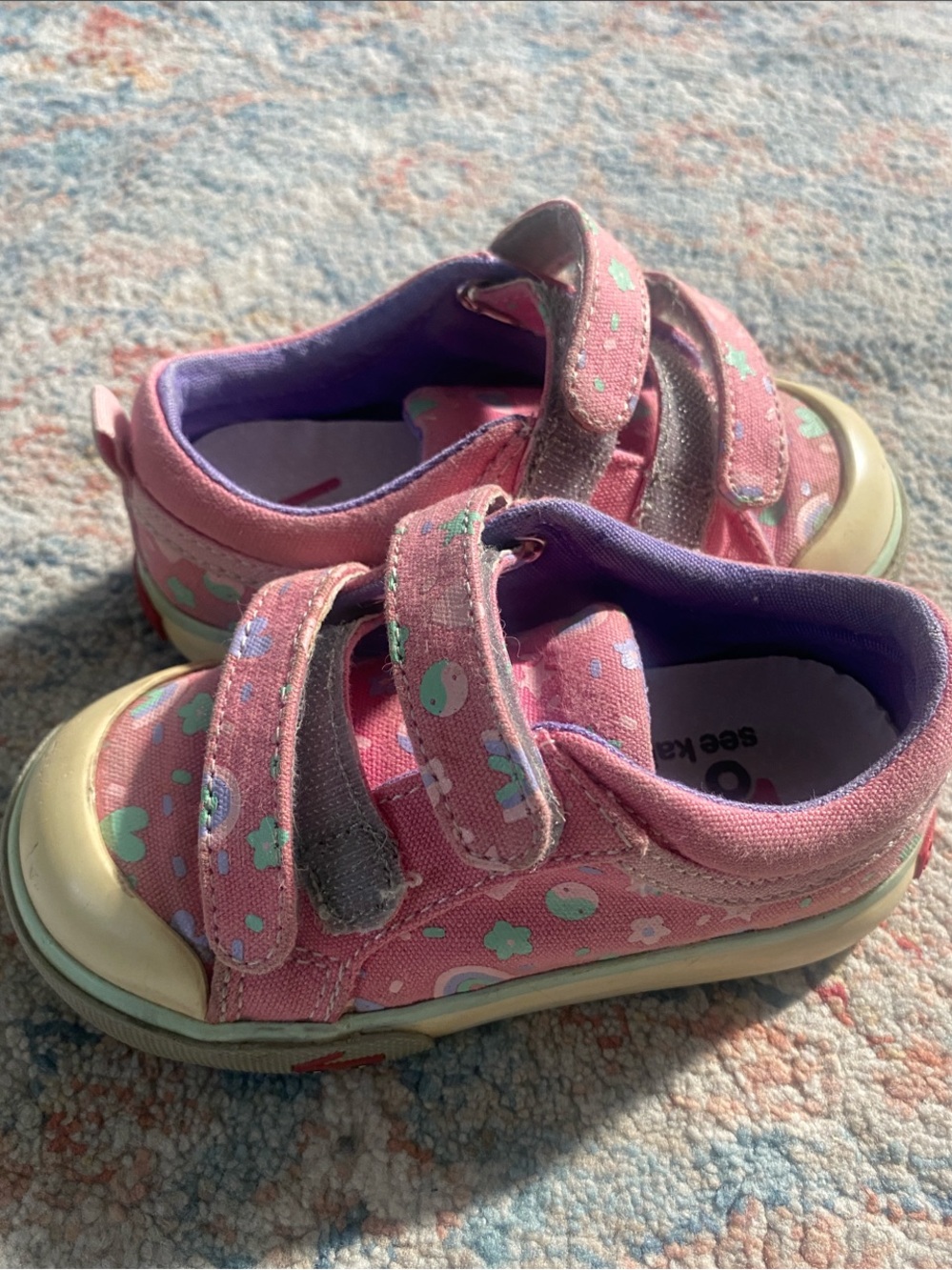 See Kai Run Pink Canvas Sneakers with Mint Heart & Star Prints